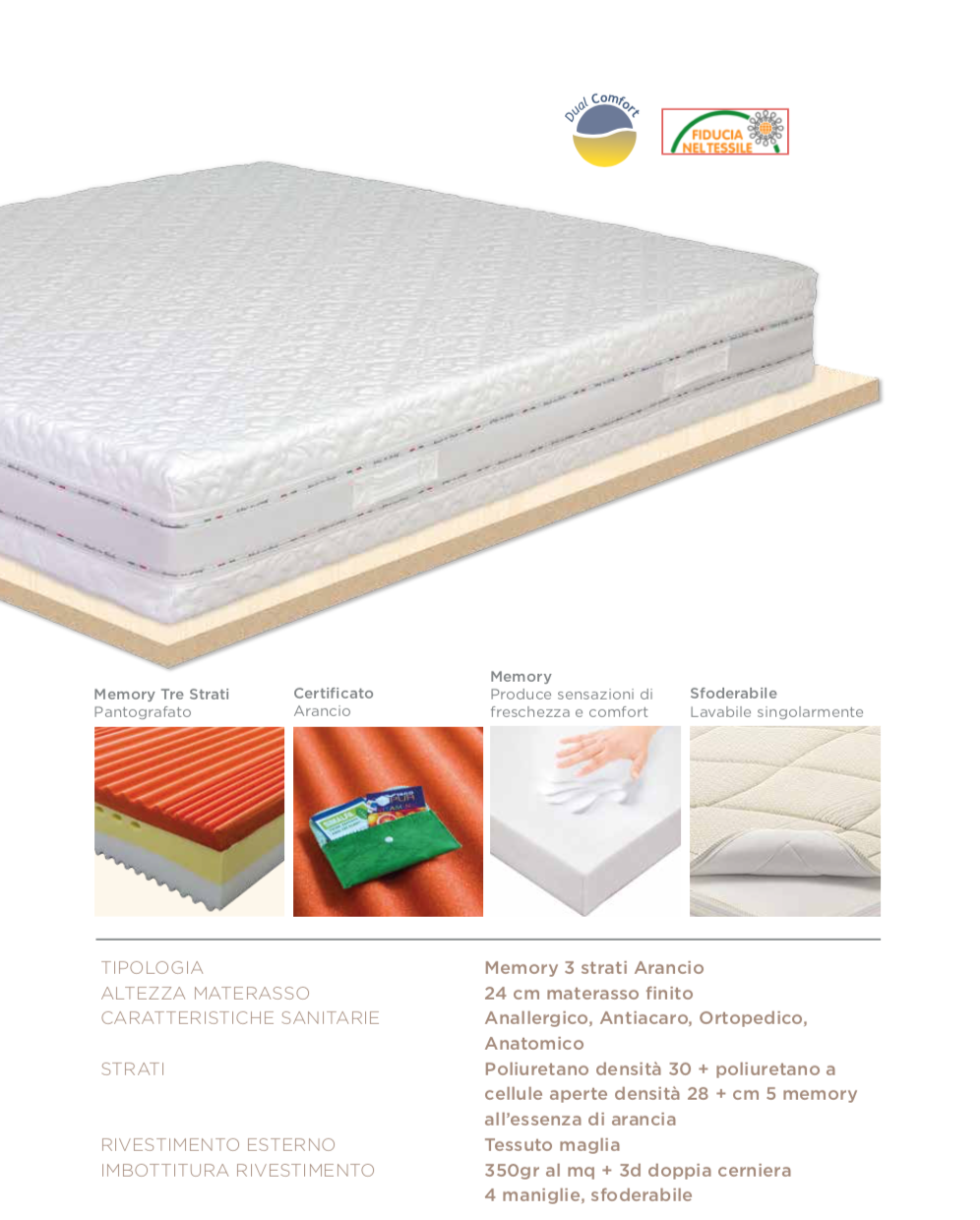 Materasso Bio Dormire Arancio Memory