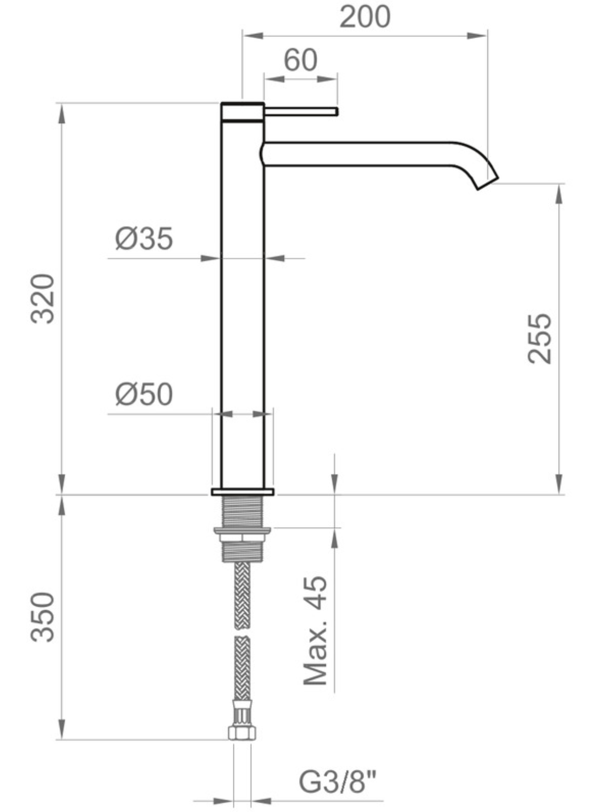 Miscelatore Lavabo Alto Senza Piletta Cromato Viktor 67 - immagine 2