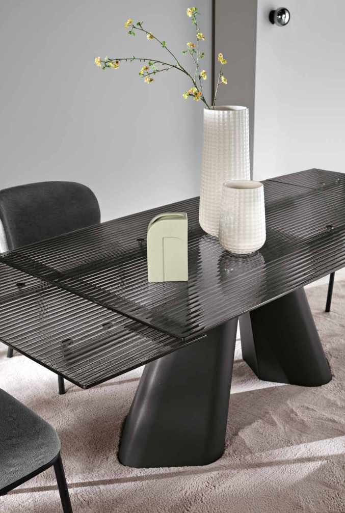 Tavolo Allungabile KeJ 11 – Base Nero o Bronzo, Piano in Vetro Rigato Trasparente 11 - immagine 4