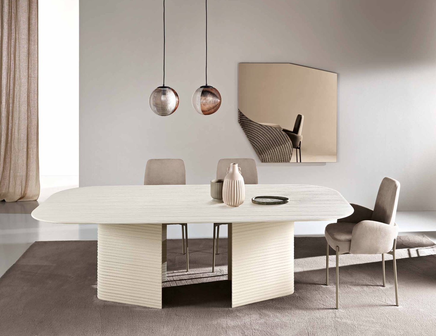 Tavolo Lord – Tavolo di Design in Vetro Rigato con Piano Tortora Effetto Cemento (240x120) 11