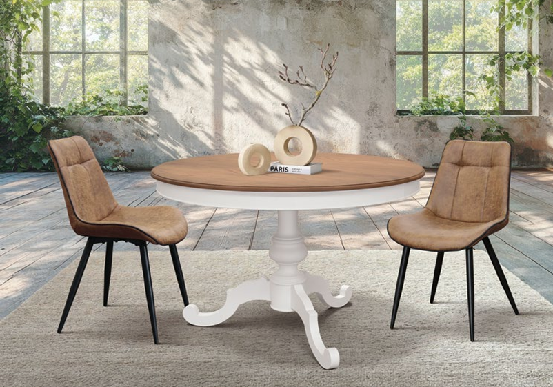 Tavolo Rotondo 34 Allungabile – Rovere Patinato con Base in Legno