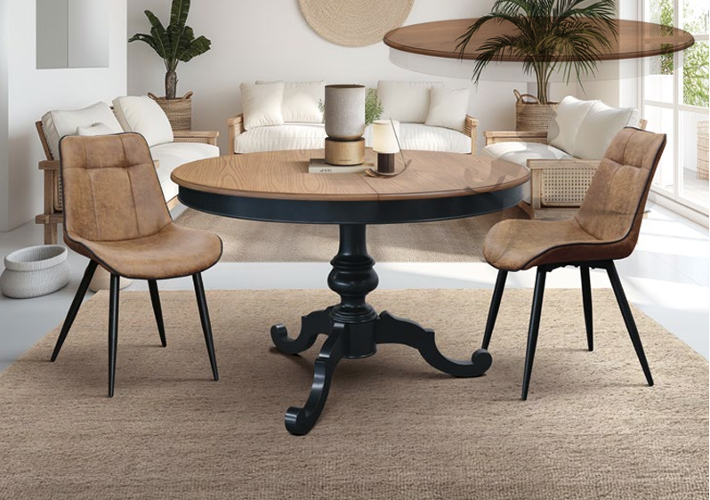 Tavolo Rotondo 34 Allungabile – Rovere Patinato con Base in Legno - immagine 2