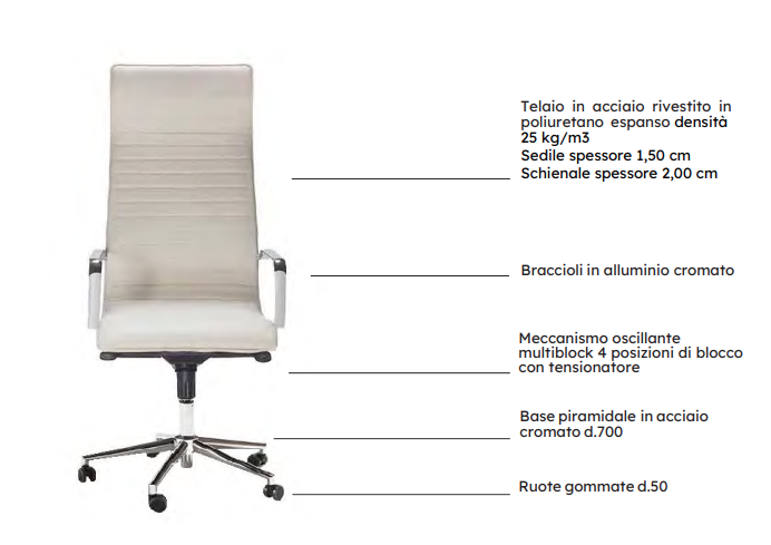 Poltrona Direzionale GENH 45 – Eleganza Executive in Acciaio Cromato - immagine 2