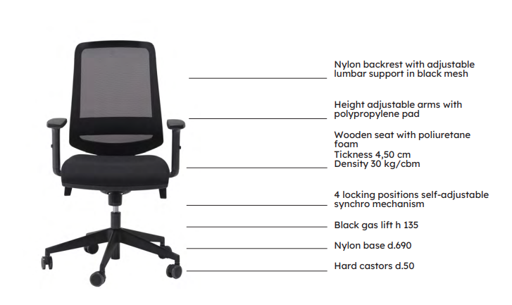 Poltrona Operativa ATO 45 – Design Ergonomico Certificato UNI EN 1335 B - immagine 5